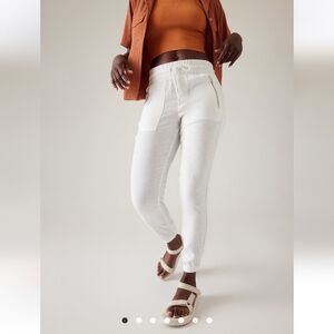 Athleta Cabo White Linen Pull On Jogger Pants Women's 10